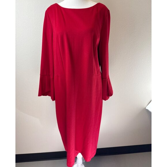 NWT Talbot Women's Size 14 Red Rayon Blend 3/4 Bell Sleeve Sheath Dress Holiday - Picture 1 of 14